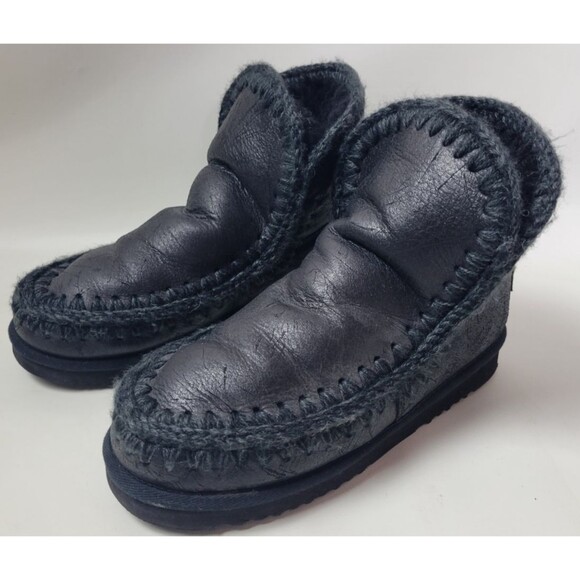 Mou Mens Black Sheepskin Ankle Eskimo Boots Sz 42 / US 9 ? - Picture 4 of 14